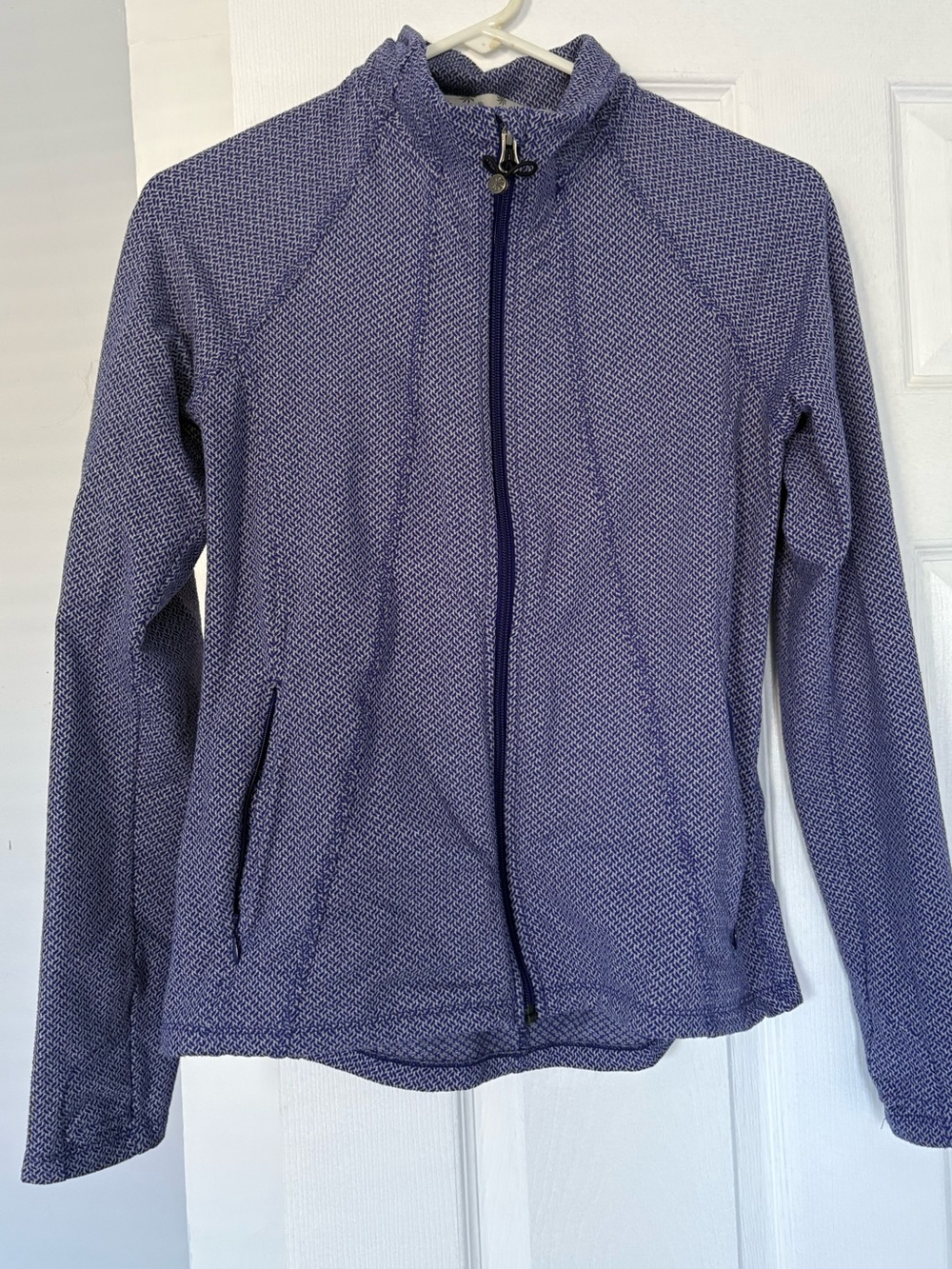 Athleta Criss Cross Hope Full-Zip Athletic Jacket Blue Patterned Size Small